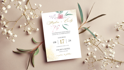 Golden Floral Wedding Invitation | Canva