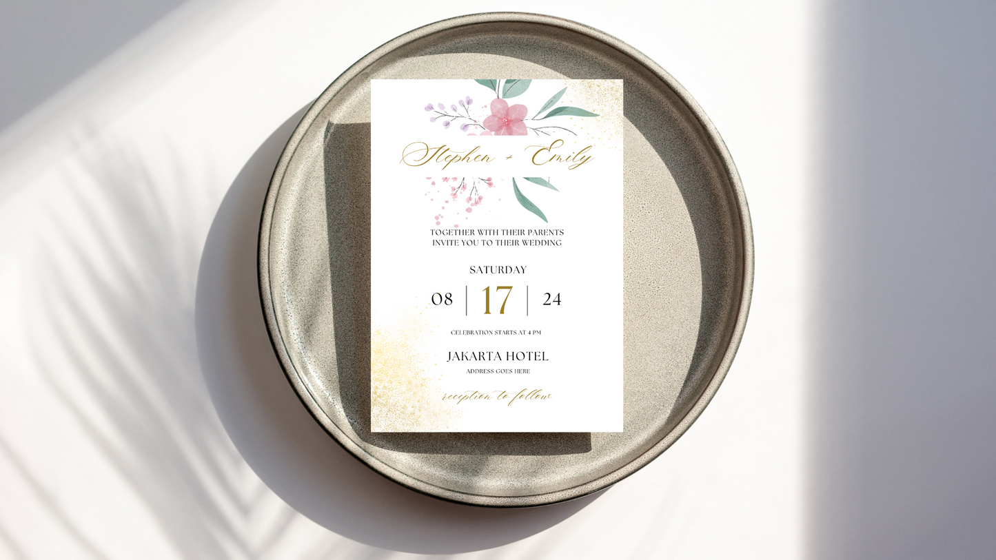 Golden Floral Wedding Invitation | Canva